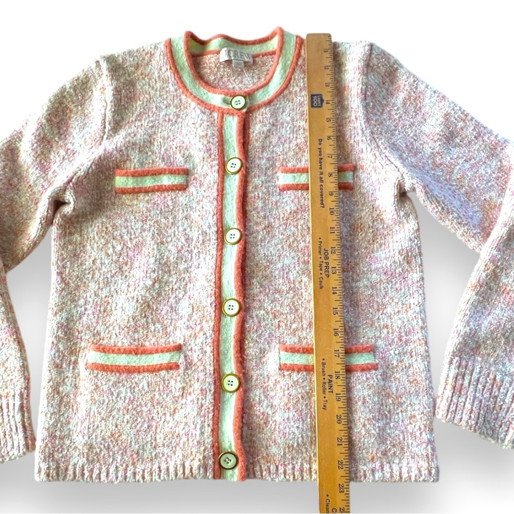 J. Crew Pink Bouclé Cardigan with Cream & Peach Trim - Picture 6 of 10